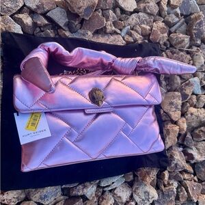 Kurt Geiger London Pink Metallic Quilted Bow Top Handle Crossbody